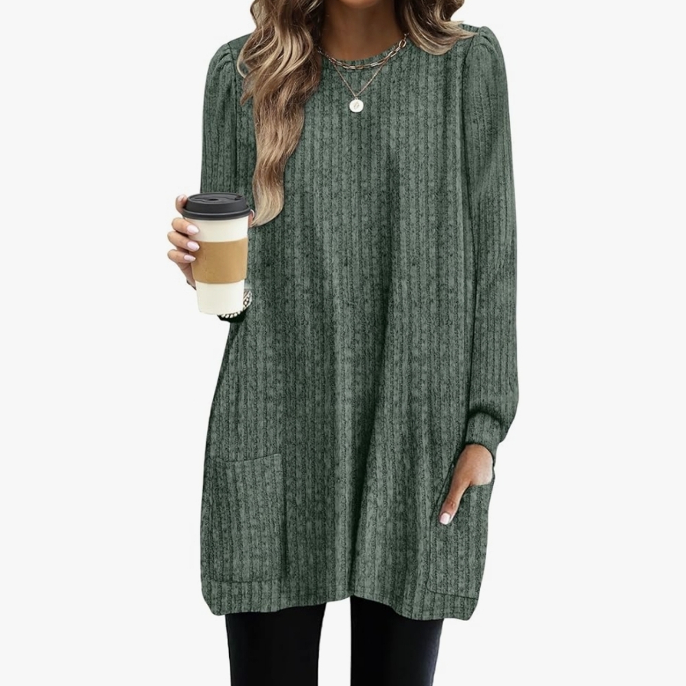 Women's Long Sleeve Shirt with Pockets Tunic Tops Loose Fit, Green, Large